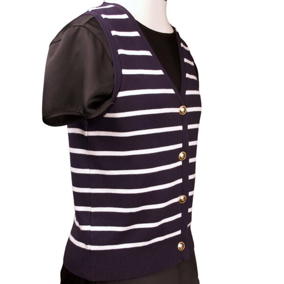 Free Assembly Navy/White Striped Button Front Sweater Vest – Size S - Picture 2 of 6